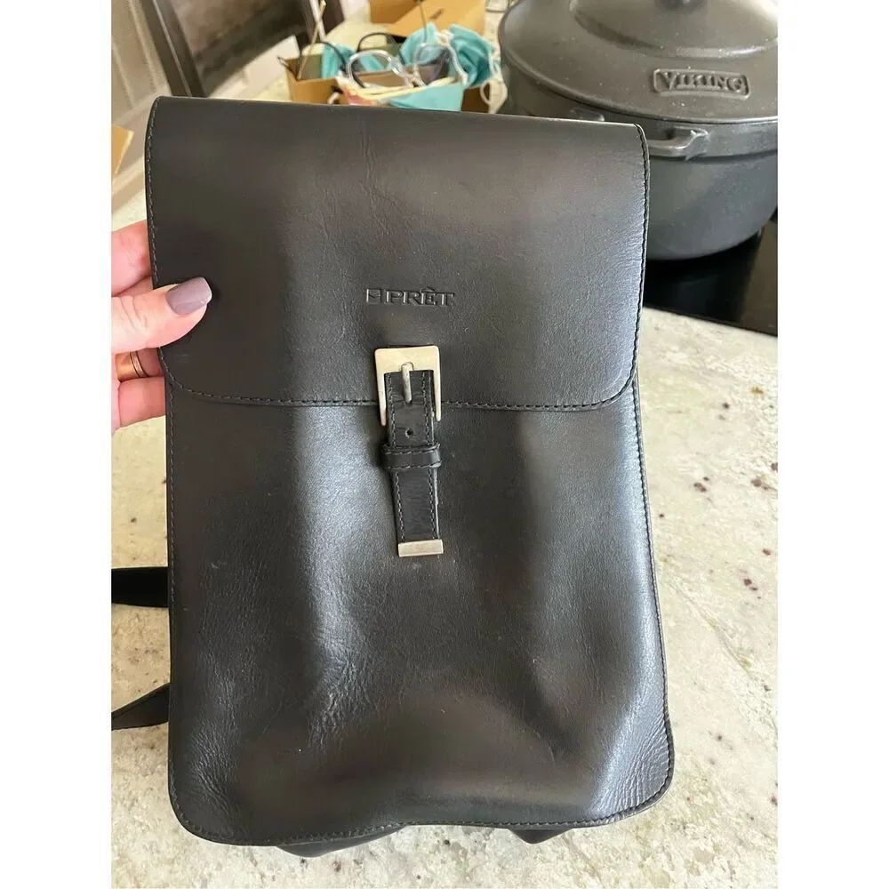 Vintage Pret Black Leather Single Strap Backpack Shoulder Bag EUC